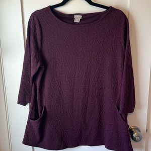 Chico’s 3/4 sleeve textured blouse with pockets size 2P (US size LP)